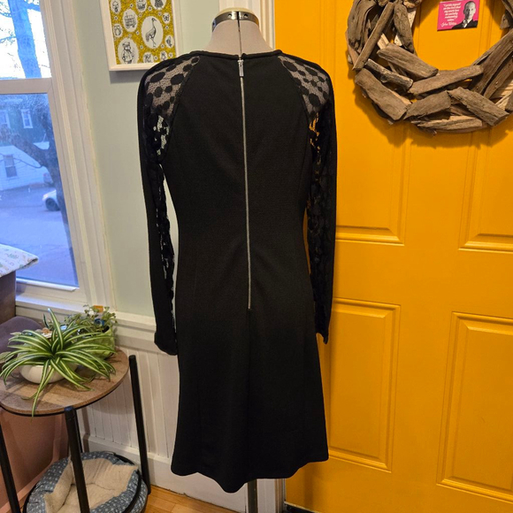 Philosophy size 8 Black Lace Sleeve Back Zip Women's Midi Dress - Picture 3 of 4